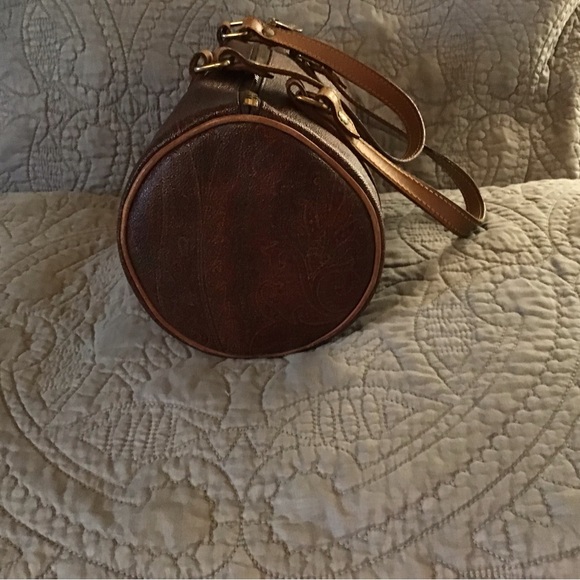 EUC ETRO Burgandy Paisley Cylinder Leather Barrel Shoulder Small Size Bag - Picture 3 of 12